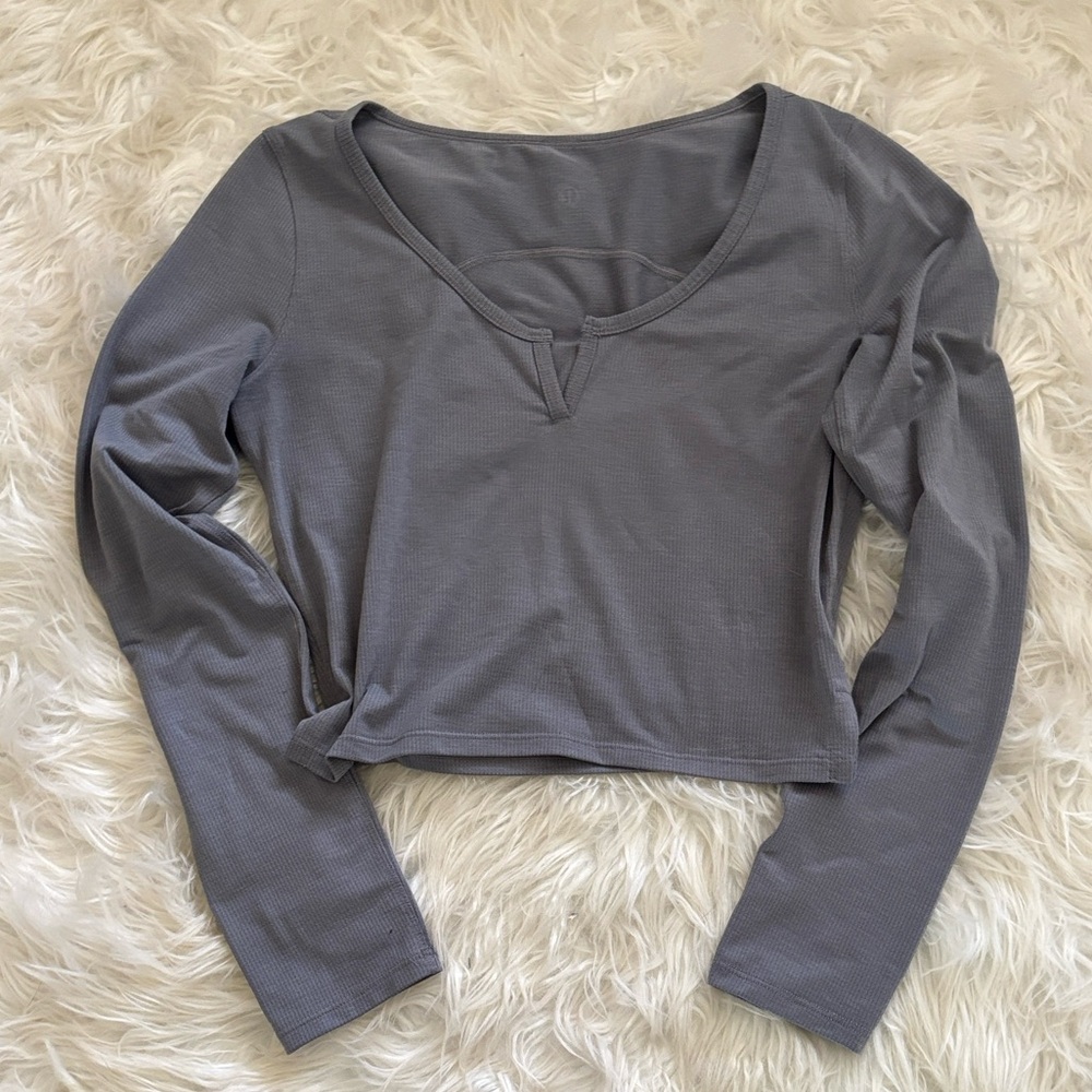 lululemon athletica Charcoal Henley Long Sleeve Crop Top